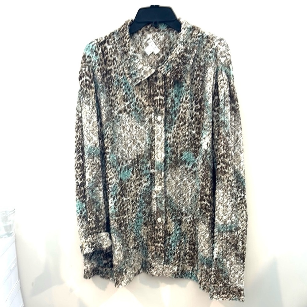 Rafael Wonan Sz 3X Leopard Print Button-Up Crinkle Flowy Button up Shirt New